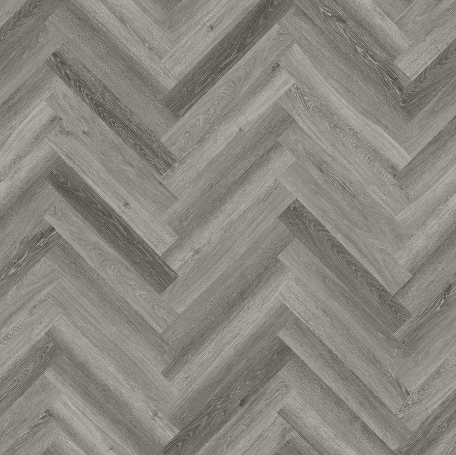 Urban Charcoal herringbone LVT flooring — dark grey parquet