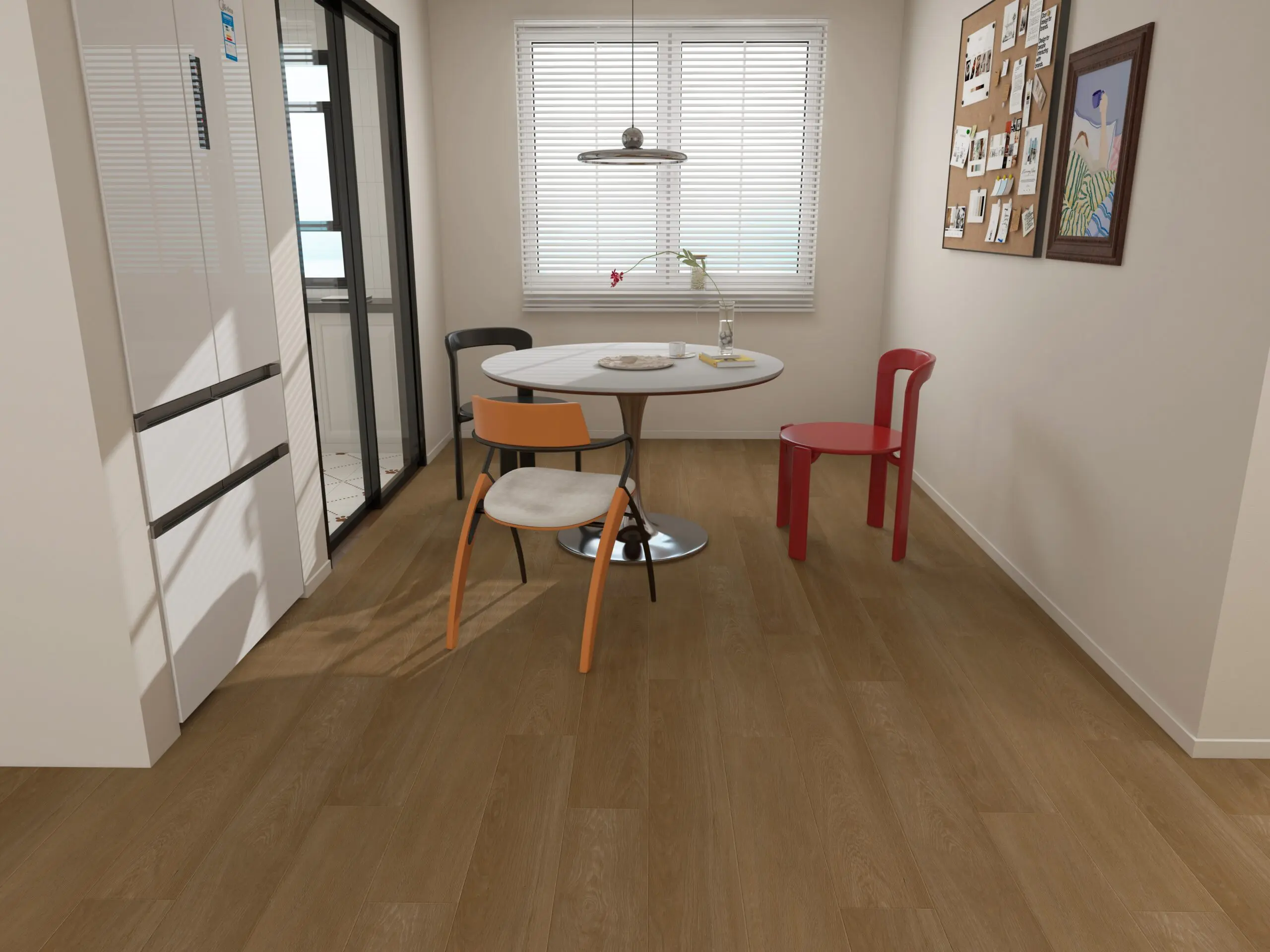 Fairfield Oak LVT flooring — mid-tone oak wood-effect vinyl in a dining room