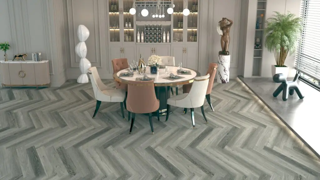 Urban Charcoal LVT herringbone flooring in a room setting