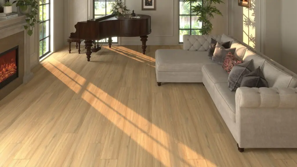 Harbour Oak LVT plank flooring in a light-filled living room